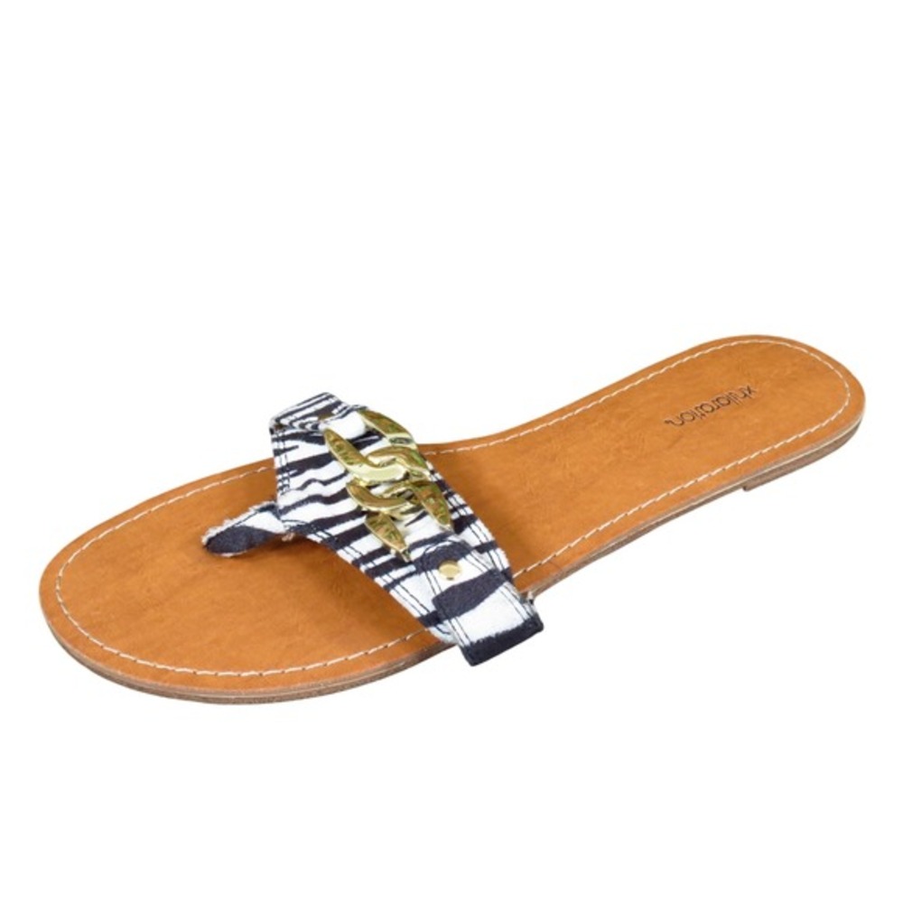 Xhilaration Womens Zebra Print Thong Sandals Size 10 Fabric Flat Casual Summer